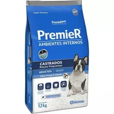 Alimento Premier Super Premium Ambientes Internos Castrados Para Cão Adulto De Raça Pequena Sabor Frango E Salmão Em Sacola De 12kg