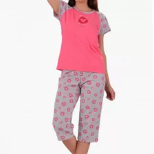 Pijama Mujer Algodón M. Corta Pant. Capri Talles Grandes 703