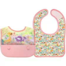 Kit 2 Babadores Bebê Bolso Coletor Migalhas Marcus & Marcus Garden Rosa