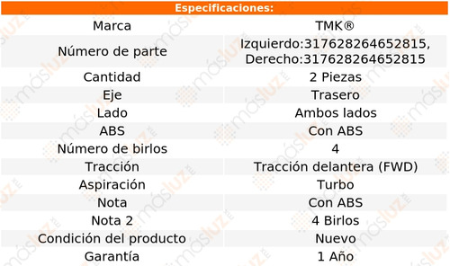 2- Mazas Traseras Con Abs Fiat 500l 4 Cil 1.4l 2014/2019 Tmk Foto 2