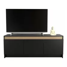 Rack Para Tv Mueble De Apoyo Bahiut Comoda Oficina Hogar Color Combinado Negro Con Olmo Finlandés