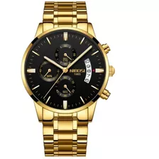 Relógio Masculino Dourado Nibosi Original Prova D'água 