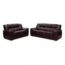 Juego De Living Sillon 3+2 Cuerpos Sofa Pu Negro Cordoba Color Marrón