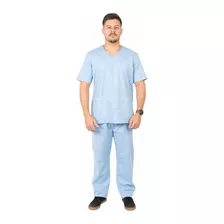 Pijama Cirúrgico Masculino Algodão Elastano Dentista Azul C