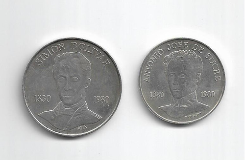 Dos Monedas Plata Venezuela 1980 ,,, 75-100 Bs 
