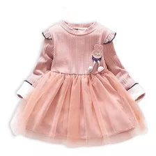 Bonito Vestido De Princesa De Tul De Manga Larga Para Niñas