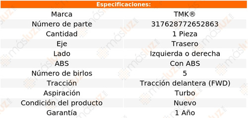 1- Maza Trasera Izq/der Con Abs Optima L4 2.0l 15/19 Tmk Foto 2