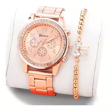 Relógio Feminino Dourado Ima + Pulseira + Caixa De Presente
