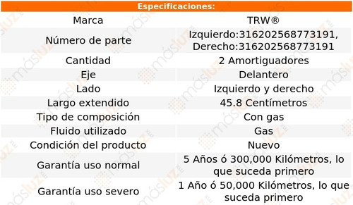 (2) Amortiguadores Gas Delanteros Pontiac Sunfire 97/05 Trw Foto 2
