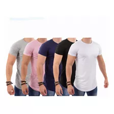 Kit C/5 Un Camisetas Camisas Masculinas Long Line Oversized 