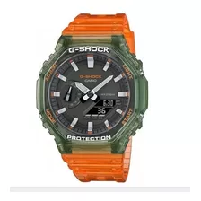 Relógio Casio G-shock Masculino Original Cor Da Correia Laranja/transparente Cor Do Bisel Verde/transparente Cor Do Fundo Preto