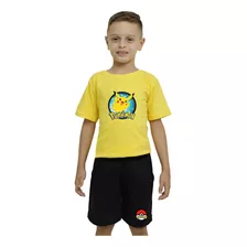Conjunto Infantil Pokemon Pikachu Camiseta E Bermuda 