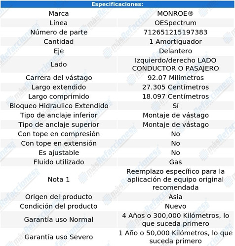 Amortiguador Oespectrum Gas Izq/der Del Fifth Avenue 83-89 Foto 3