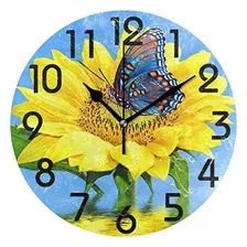 Reloj De Pared Redondo Hermoso Y Elegante Girasoles Y M...