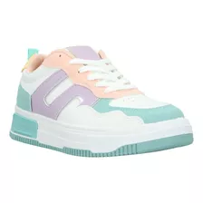 Tenis Dama Casual Blanco Menta Y Lila