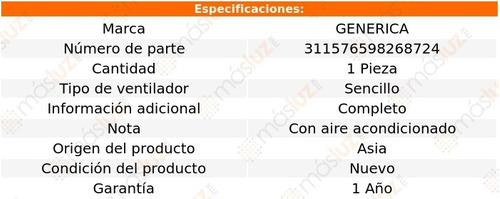 Motoventilador Sencillo Toyota Hiace 05/14 Generica Foto 2