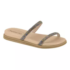 Chinelo Feminino Com Brilho Slide Beira Rio Tiras De Strass