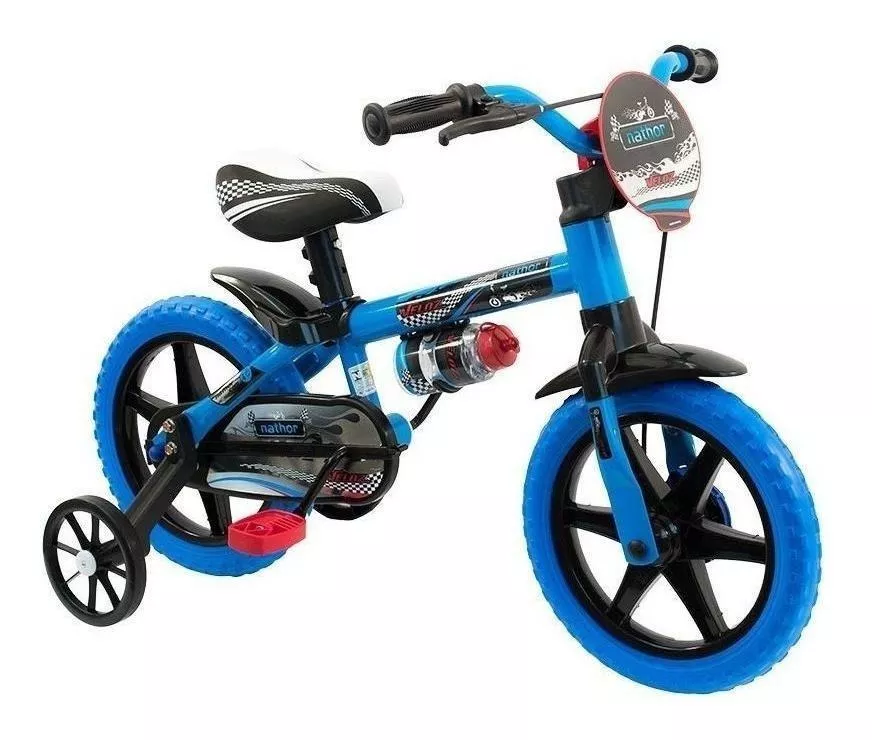 Bicicleta  Infantil Nathor Aro 12 Veloz Aro 12 Freio Tambor Cor Azul Com Rodas De Treinamento
