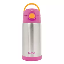 Copo Garrafa Térmica Rosa Parede Dupla Com Canudo Buba 400ml