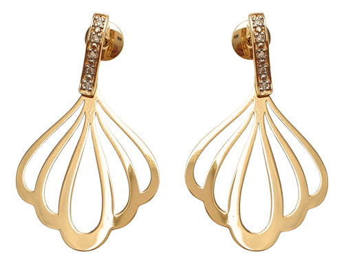 Brinco Vivara Pêndulo De Ouro 18k 750 E Diamantes Amarelo