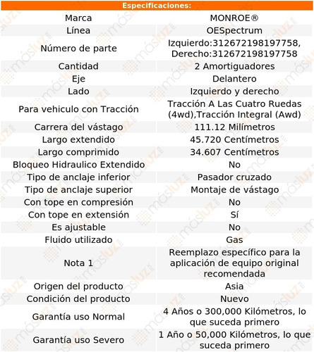 Kit 2 Amortiguadores Del Oespectrum Mountaineer 97/01 Foto 3