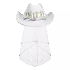 Chapéu De Cowboy Feminino Com Véu Branco De Abas Largas
