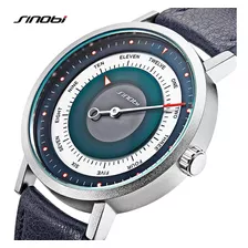 Reloj De Cuarzo Moderno Sinobi 9809g Con Una Sola Aguja Color De La Correa Blue Leather Band