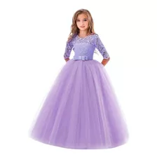 Vestido De Princesa Infantil Con Estampado Hueco De Encaje