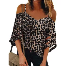 Blusa Mujer 3/4 Manga Campana Dew Hombro Tops Causal Moda