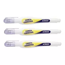 Kit Caneta Corretiva Secagem Rápida Acrilex Com 3 Canetas 