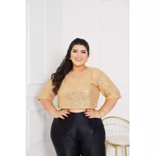 Cropped Xg Paetê Plus Size Brilho Lantejoulas Festa Cp