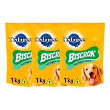 Kit 3 Biscoito Pedigree Biscrok Multi Cães Adultos 1kg