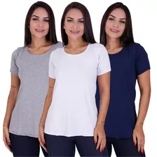 Kit Com 3 Camiseta De Academia Feminina Fitness Com Manga 