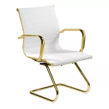 Cadeira Diretor Eames - Fixa - Branca Com Gold