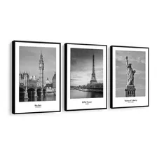 Kit Quadros Decorativos Londres Paris E Nova York Para Sala