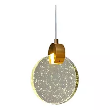 Luminária Pendente Disco Cristal C Bolhas Dourado Led Aaatop 110v/220v (bivolt)