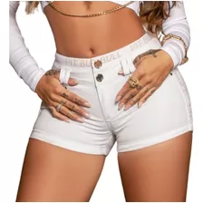 Short Feminino Pit Bull Jeans Branco Com Logomania Ref 66110