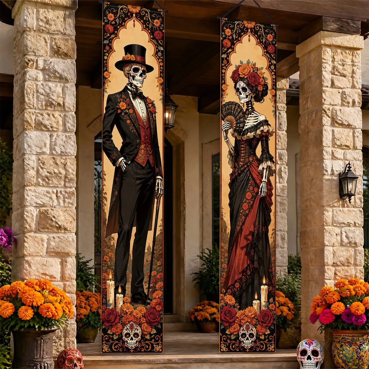 Banner De Decoración 180×30cm Día De Muertos Con Sombrero A