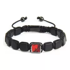 Pulsera Piedre Onix Piel De Python Ajustable Hilo Negro 