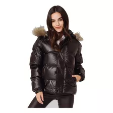 Campera Puffer Mujer Engomada Con Brillo Capucha Desmontable