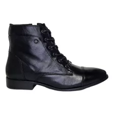 Botas Couro Feminina Perlatto Cadarço Zíper Cano Médio Comfy