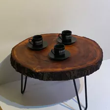 Mesa De Centro 50cm Madeira Maciça Rustica Orgánica Pés 40cm