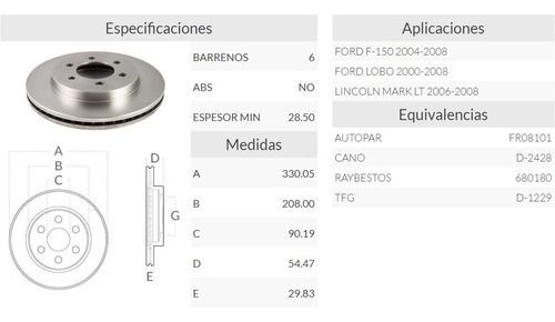 Disco Delantero De Frenos Ford Lobo Mark F-150 2000-2008 Foto 2