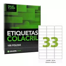 Etiqueta Impressora A4 25,4 X 63,5mm 100 Fls Ca4356 Colacril Cor Branco