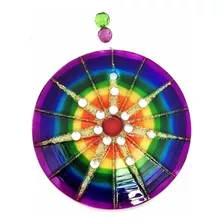 Mandala Vidro Vitral Pendurar Artesanal 7 Raios 10cm 619