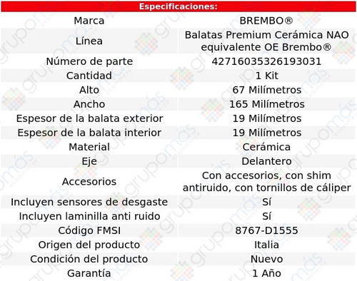 Balatas Delanteras Cermicas Amarok 11 Al 20 Brembo Foto 3