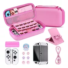 Paquete Accesorios Para Nintendo Switch Oled Estuche Rosado