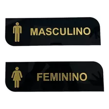 Kit 2 Placas Wc Acrílico Preto C/ Dourado Masculino Feminino