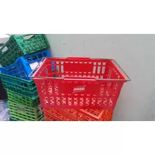 3 Canastos Plásticos Usados Para Supermercado Con Manijas