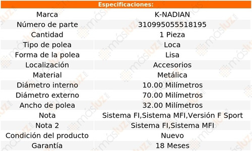 Polea Lisa Metalica Lexus Is300 V6 3.5l 16-20 K-nadian Foto 3